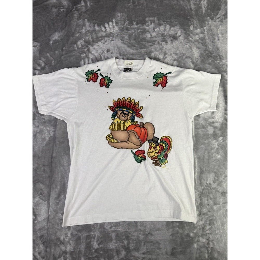 Vintage Jan's Design Thanksgiving Llama And Chicken Handmade T Shirt Large
